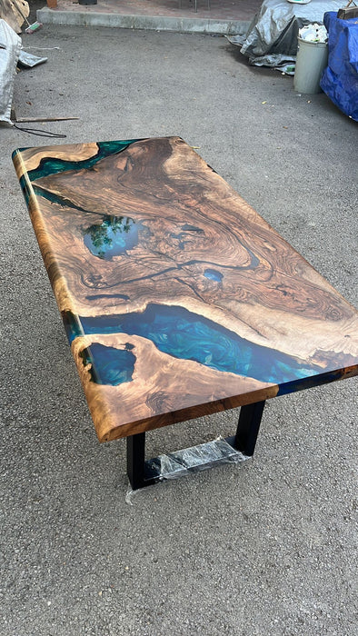 Walnut Dining Table, Epoxy Resin Table, Custom 60” x 30” Walnut Blue, Turquoise, Green Table, Epoxy Dining Table, Custom for Rebecca S