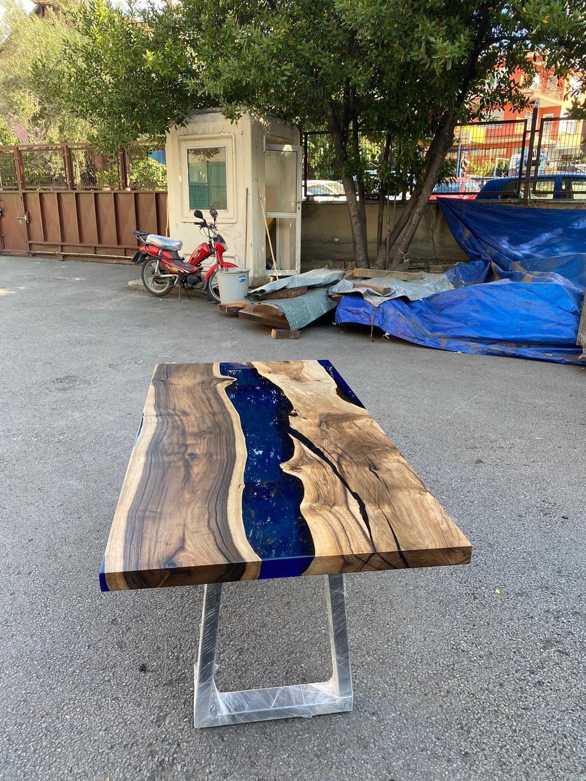 Epoxy Dining Table, Custom 60” x 30” Walnut Blue Epoxy Table, Epoxy River Table, Live Edge Table, Epoxy Resin, Custom Order for Belinda