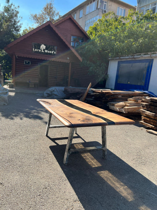 Custom 84” x 42” Walnut Black or Smoke Gray Epoxy River Table Order for Bisty