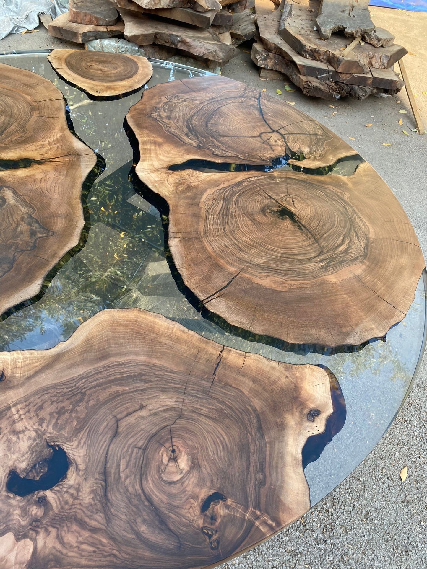 Epoxy Resin Table, Custom 60” Diameter Round Table, Aesthetic Smoke Gray Epoxy Table for Jenifer H