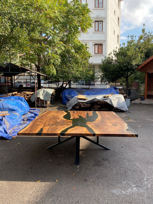 Walnut Dining Table, Epoxy Dining Table, Epoxy Resin Table, Custom 84" x 84" Walnut Black Table, Epoxy River Table Order for Rolando J