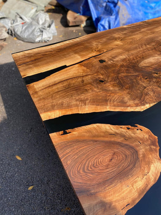 Walnut Dining Table, Epoxy Dining Table, Epoxy Resin Table, Custom 84" x 84" Walnut Black Table, Epoxy River Table Order for Rolando J