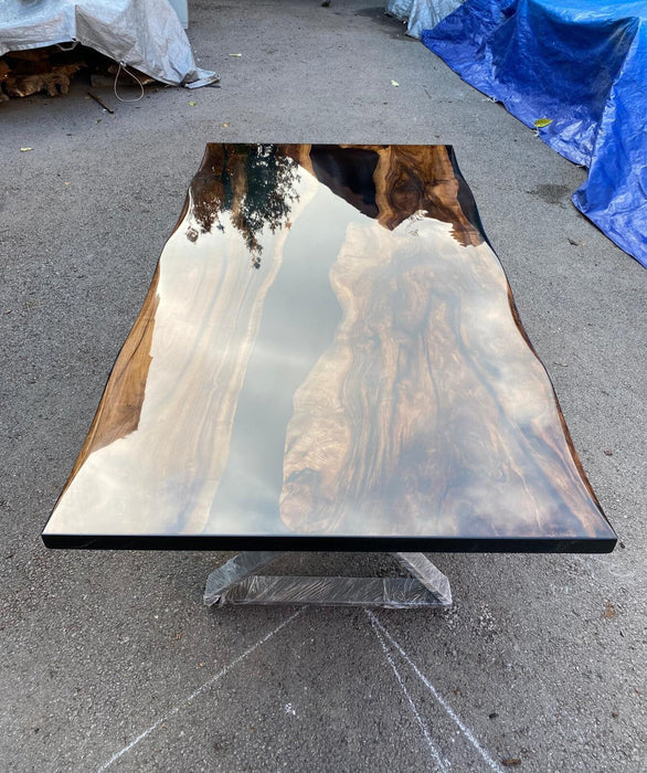 Live Edge Table, Epoxy Resin Table, Epoxy Dining Table, Custom 78" x 40" Walnut Black Epoxy Table, River Table, Custom Order for Liljana