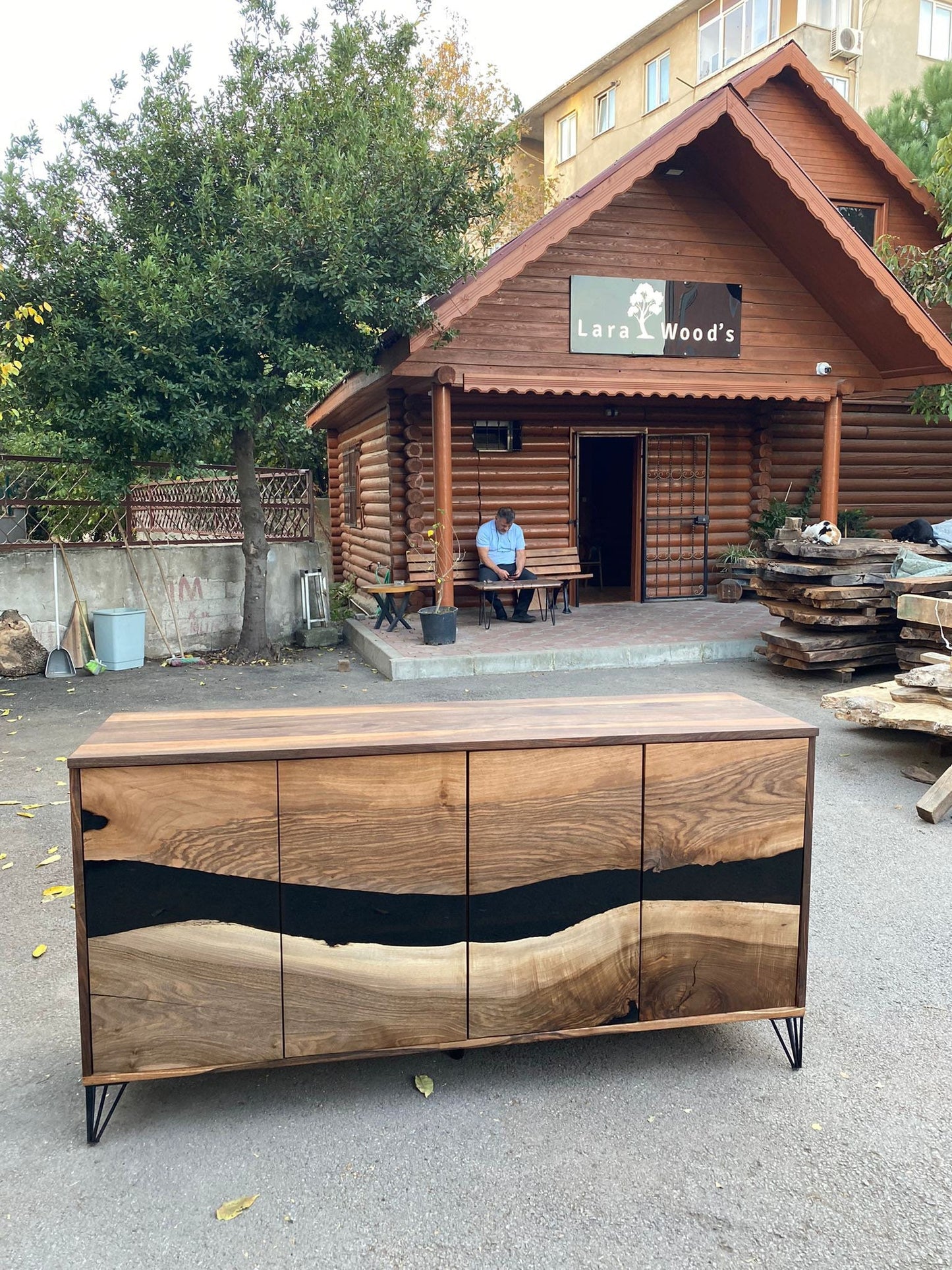 Black Epoxy Resin Credenza, Custom 70”L x 20”D x 30”H Walnut Credenza, Wood Credenza, Walnut Epoxy Credenza Order for Katie L