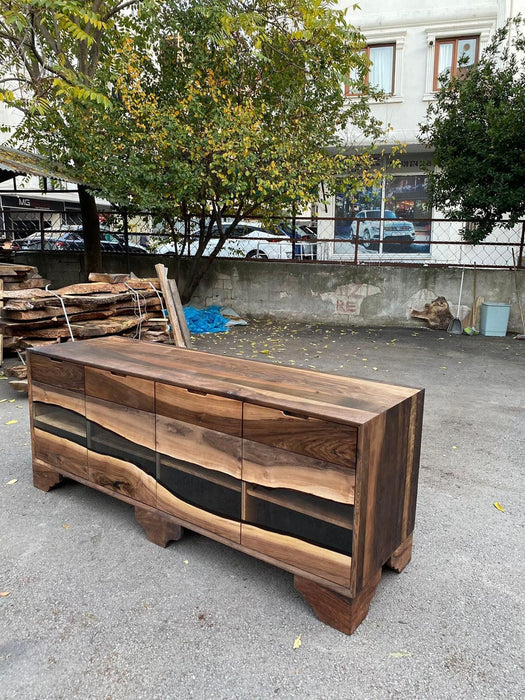 Smoke Gray Epoxy Resin Credenza, Custom 80”L x 24”D x 32”H Walnut Credenza, Wood Credenza Order for Kathleen 3