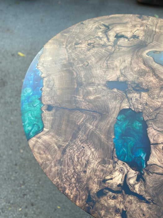 Round Dining Table, Custom 40” Round Walnut Blue Table, Turquoise, Green Epoxy Table, Epoxy Dining Table, Custom Order for Yvonne