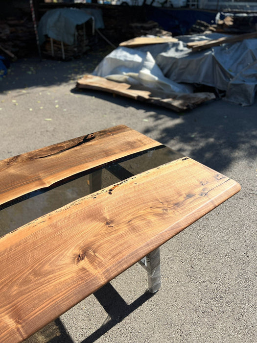 Custom 84” x 42” Walnut Black or Smoke Gray Epoxy River Table Order for Bisty