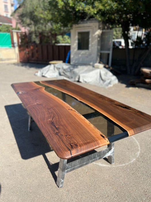 Custom 84” x 42” Walnut Black or Smoke Gray Epoxy River Table Order for Bisty