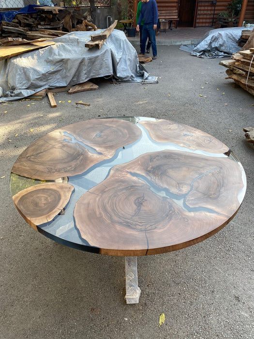 Epoxy Resin Table, Custom 60” Diameter Round Table, Aesthetic Smoke Gray Epoxy Table for Jenifer H