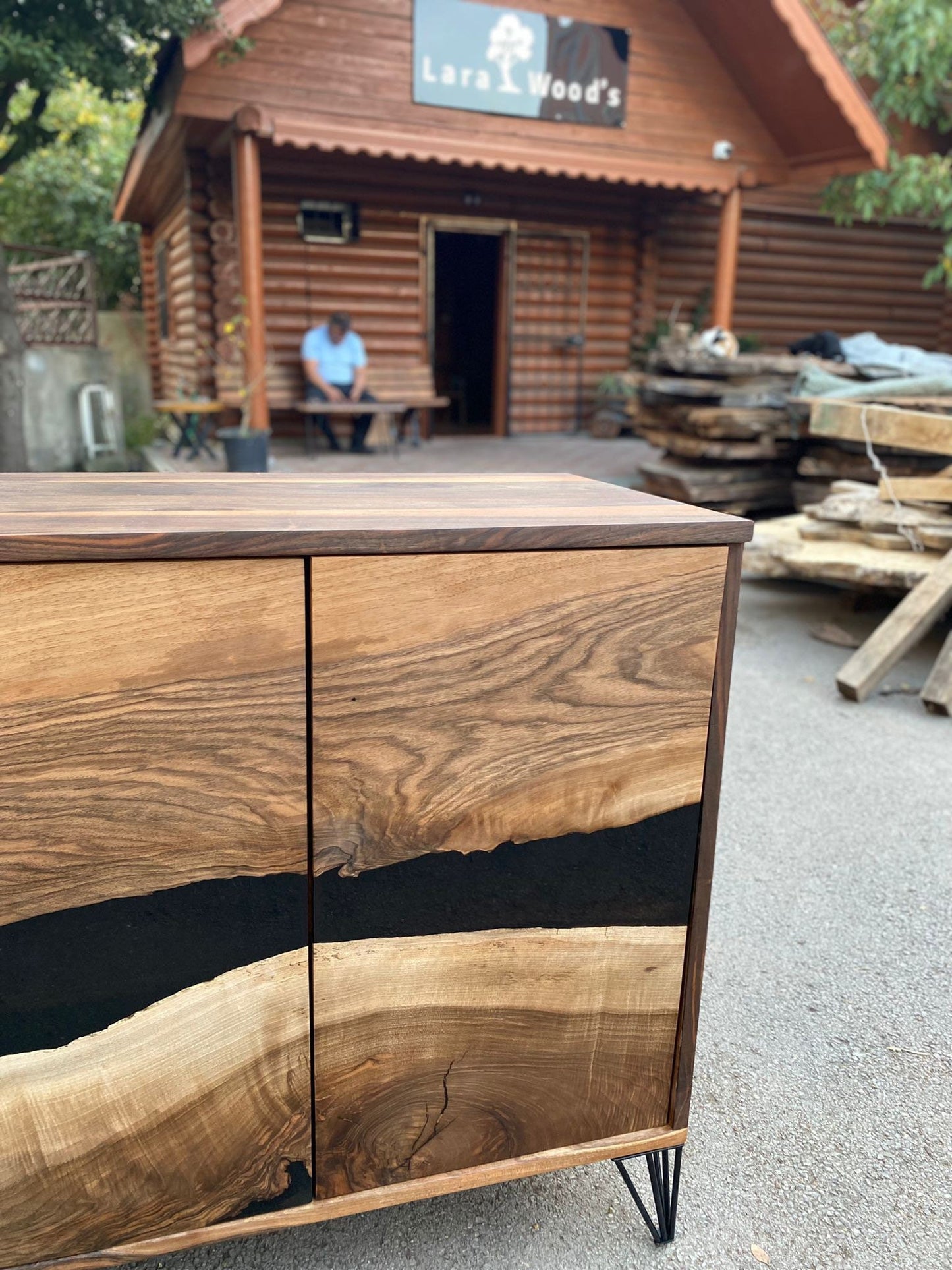 Black Epoxy Resin Credenza, Custom 70”L x 20”D x 30”H Walnut Credenza, Wood Credenza, Walnut Epoxy Credenza Order for Katie L