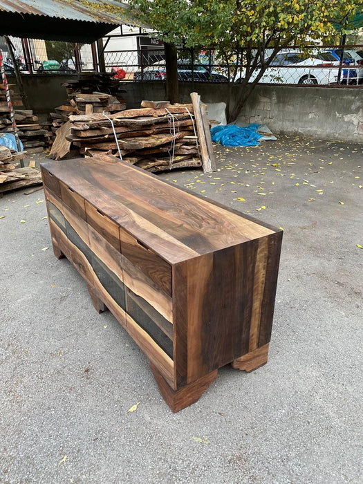 Smoke Gray Epoxy Resin Credenza, Custom 80”L x 24”D x 32”H Walnut Credenza, Wood Credenza Order for Kathleen 3