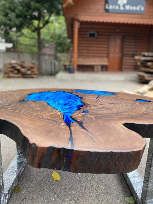 Walnut Coffee Table, Custom 48” x 30” Walnut Ocean Blue, Turquoise White Waves Epoxy Table, River Dining Table, Custom Order for Richard B1