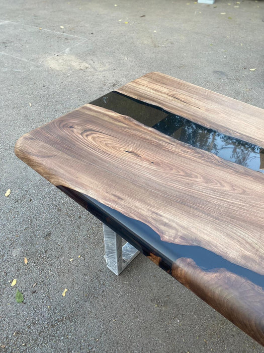 Live Edge Table, Custom 72” x 36” Walnut Transparent Black Table, Epoxy River Table, Wooden Table, Custom  Order for Elijah