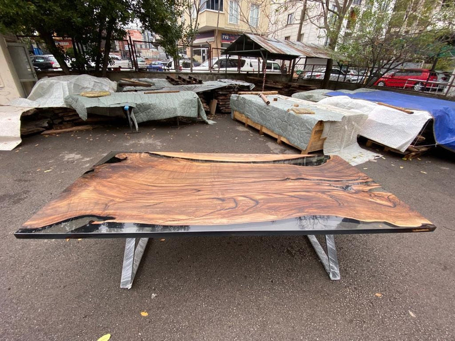 Epoxy Resin Table, Epoxy Table, Epoxy Dining Table, Custom 108” x 48” Walnut Smokey Gray Table, Epoxy Dining Table, Custom Order for Valona