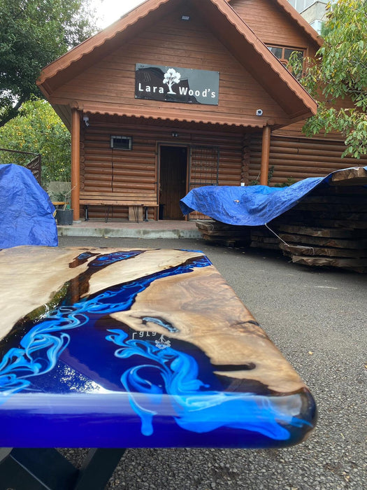 Live Edge Table, Epoxy Coffee Table, Custom 50” x 30” Walnut Ocean Blue, Turquoise White Waves, Epoxy River Coffee Table, Order for Nikolaj