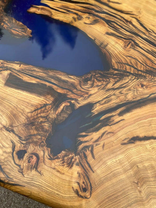 Epoxy Resin Table, Custom 60” x 30” Hackberry Wood Blue Epoxy Table, Epoxy River Table, Live Edge Table, Custom Order for Suzanne Mc