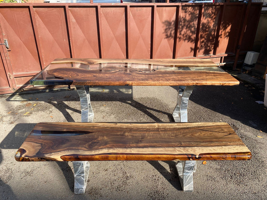Walnut Dining Bench, Custom matching bench for 75” x 30” Walnut Epoxy Table, Live Edge Table Bench, Custom Order for Coretta