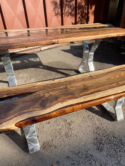 Walnut Dining Bench, Custom matching bench for 75” x 30” Walnut Epoxy Table, Live Edge Table Bench, Custom Order for Coretta