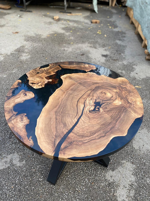 Epoxy Round Table, Epoxy Dining Table, Walnut Epoxy River Table, Custom 38” Round Walnut Wood Table, Black Epoxy Table, Order for Laura