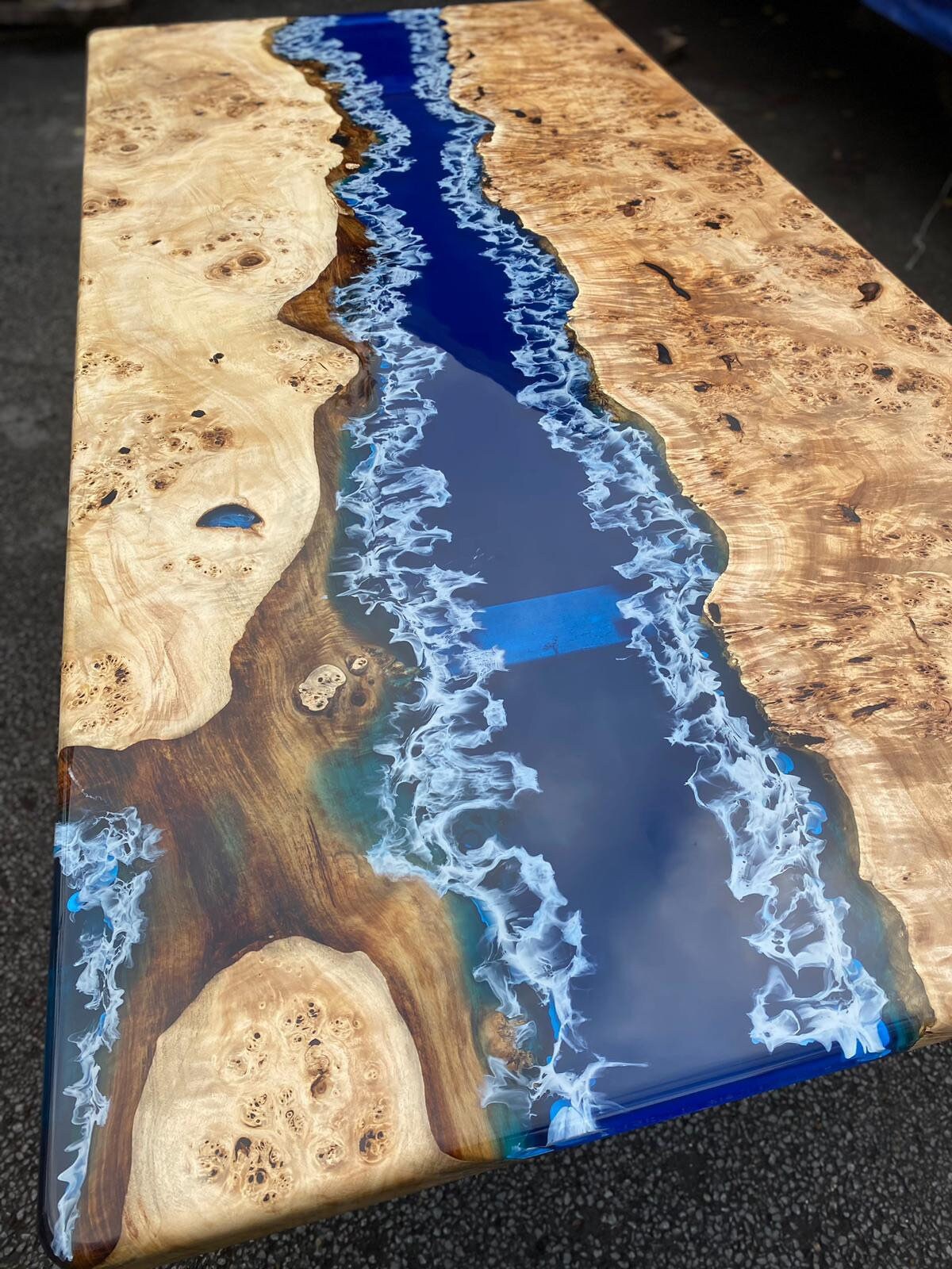 Poplar Epoxy Table, Poplar Table, Handmade Epoxy Table, Custom 92” x 44” Poplar Wood Table, Ocean Blue Epoxy River Table, Order for Lisa M