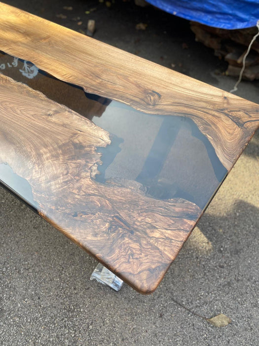 Live Edge Table, Custom 72” x 36” Walnut Transparent Black Table, Epoxy River Table, Wooden Table, Custom  Order for Holy
