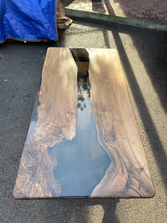 Live Edge Table, Custom 72” x 36” Walnut Transparent Black Table, Epoxy River Table, Wooden Table, Custom  Order for Holy