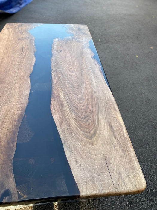 Live Edge Table, Custom 72” x 36” Walnut Transparent Black Table, Epoxy River Table, Wooden Table, Custom  Order for Holy