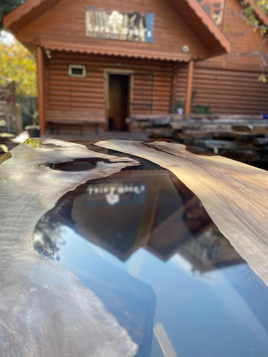 Epoxy Dining Table, Epoxy Resin Table, Custom 60” x 30” Walnut Wood Smokey Gray Epoxy Table Order for Lindsay L