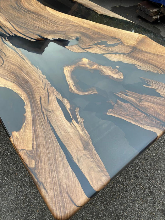 Exquisite Epoxy Creations: Handcrafted Custom Tables for Your Unique Space! Custom 98” x 42” Walnut Dining Table Order for Noel