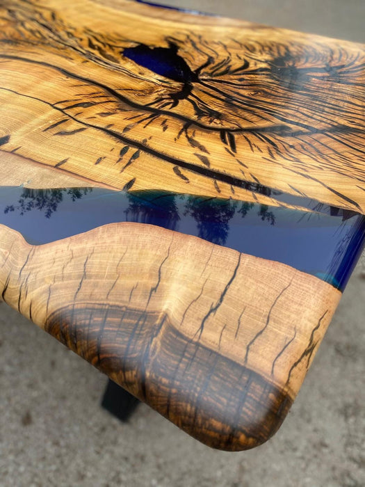 Epoxy Resin Table, Custom 60” x 30” Hackberry Wood Blue Epoxy Table, Epoxy River Table, Live Edge Table, Custom Order for Suzanne Mc