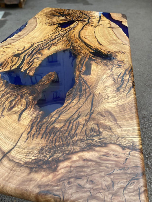 Epoxy Resin Table, Custom 60” x 30” Hackberry Wood Blue Epoxy Table, Epoxy River Table, Live Edge Table, Custom Order for Suzanne Mc