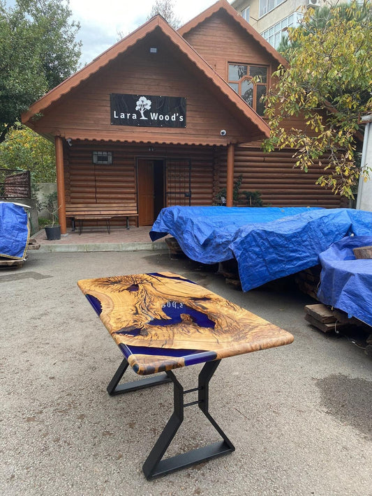 Epoxy Resin Table, Custom 60” x 30” Hackberry Wood Blue Epoxy Table, Epoxy River Table, Live Edge Table, Custom Order for Suzanne Mc