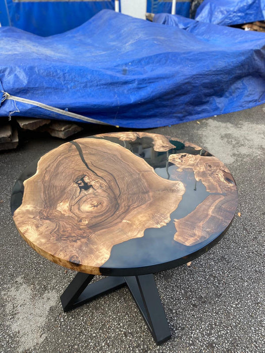 Epoxy Round Table, Epoxy Dining Table, Walnut Epoxy River Table, Custom 38” Round Walnut Wood Table, Black Epoxy Table, Order for Laura