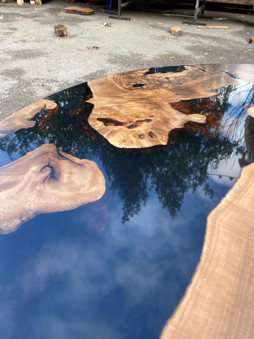 Epoxy Round Table, Epoxy Dining Table, Walnut Epoxy River Table, Custom 38” Round Walnut Wood Table, Black Epoxy Table, Order for Laura