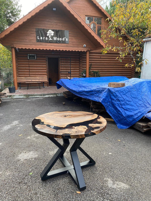 Epoxy Round Table, Epoxy Dining Table, Walnut Epoxy River Table, Custom 38” Round Walnut Wood Table, Black Epoxy Table, Order for Laura