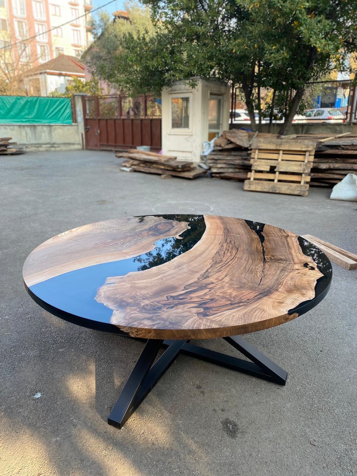 Epoxy Table, Epoxy Dining Table, Custom 72" Round  Walnut Wood Black Epoxy Table Order for Ian