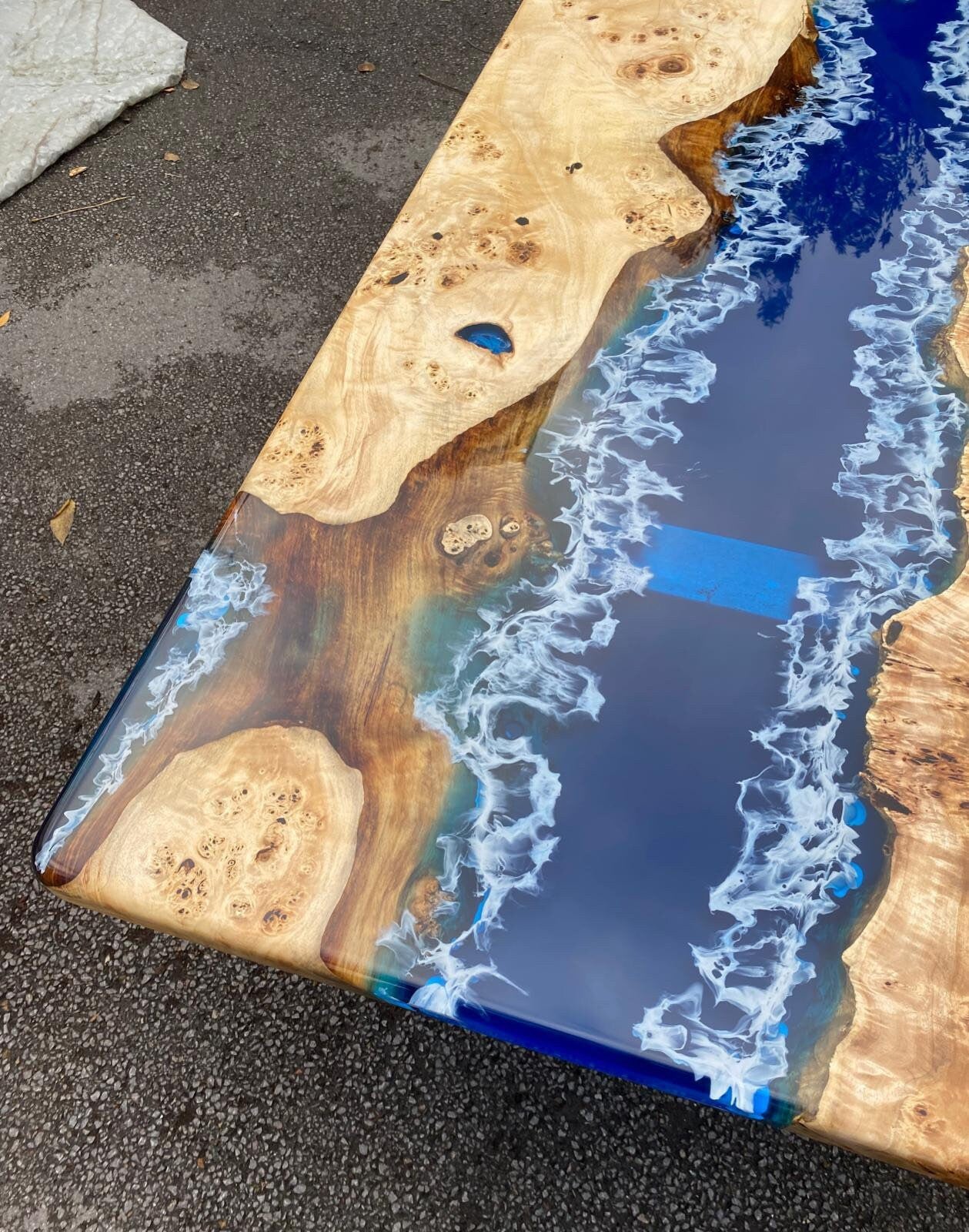 Poplar Epoxy Table, Poplar Table, Handmade Epoxy Table, Custom 92” x 44” Poplar Wood Table, Ocean Blue Epoxy River Table, Order for Lisa M