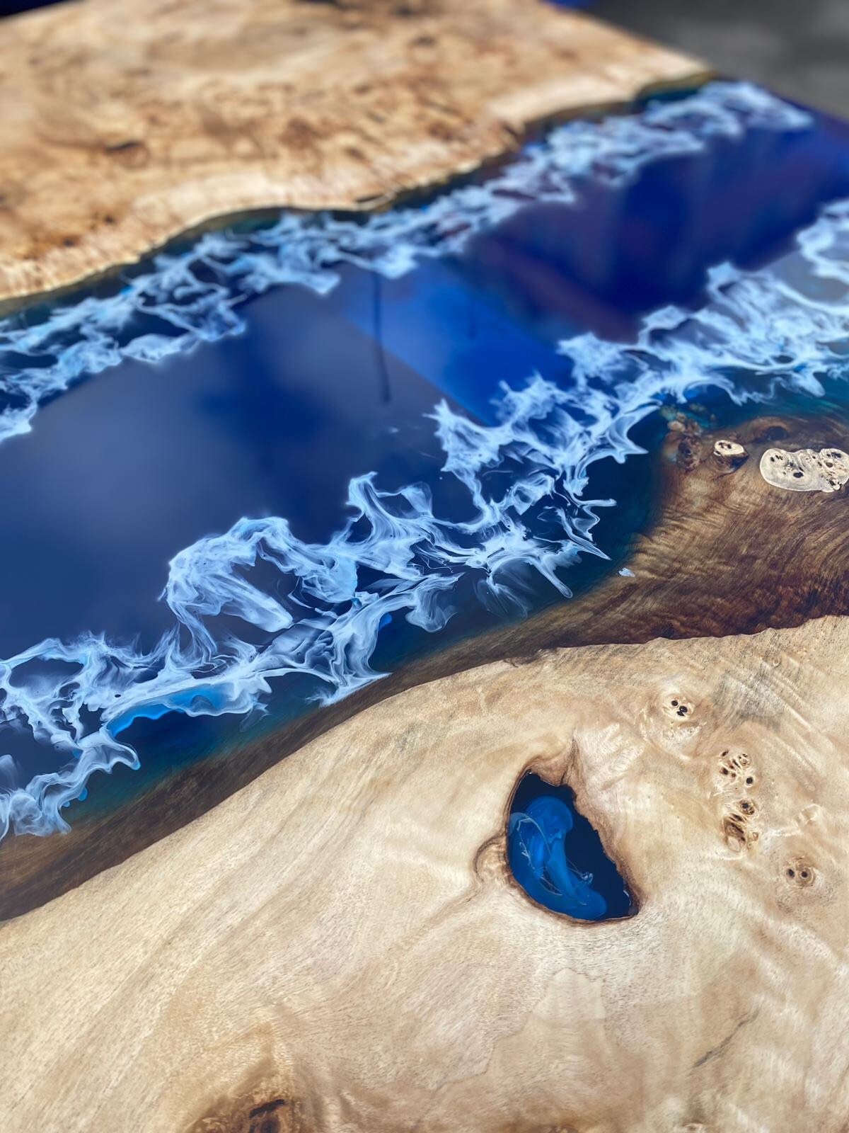 Poplar Epoxy Table, Poplar Table, Handmade Epoxy Table, Custom 92” x 44” Poplar Wood Table, Ocean Blue Epoxy River Table, Order for Lisa M