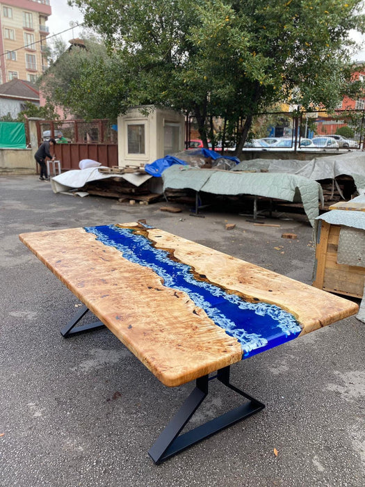 Poplar Epoxy Table, Poplar Table, Handmade Epoxy Table, Custom 92” x 44” Poplar Wood Table, Ocean Blue Epoxy River Table, Order for Lisa M