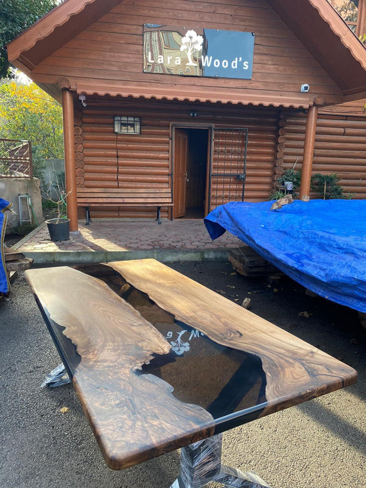 Live Edge Table, Custom 72” x 36” Walnut Transparent Black Table, Epoxy River Table, Wooden Table, Custom  Order for Holy