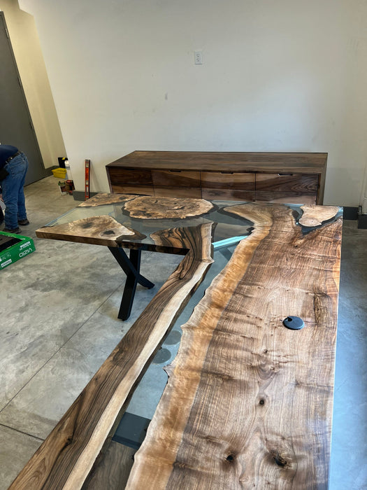 L Shape Epoxy Table, Custom 90” x 72” x 30” Walnut Wood Clear Epoxy Office Desk Order for Kathleen 2