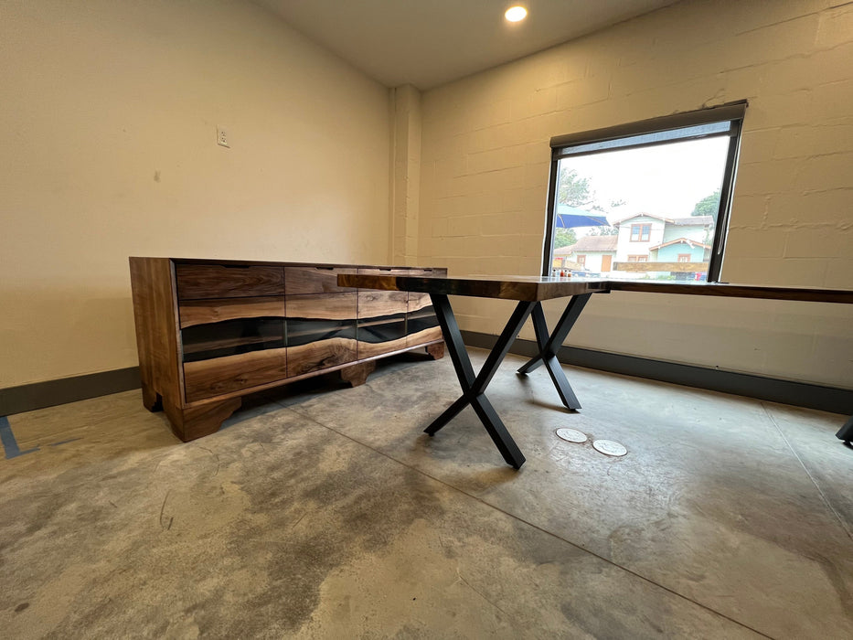 L Shape Epoxy Table, Custom 90” x 72” x 30” Walnut Wood Clear Epoxy Office Desk Order for Kathleen 2