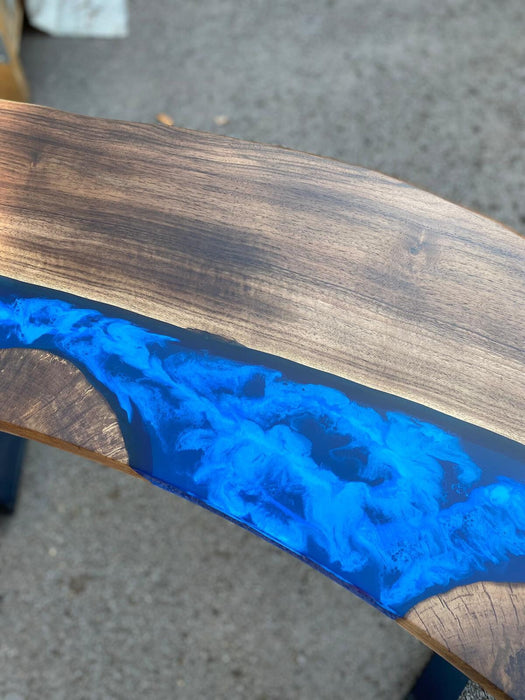 Walnut Coffee Table, Custom 96” x 15” Walnut Ocean Blue, Turquoise White Waves Epoxy Table, River Dining Table, Custom Order for Bishopwes 2