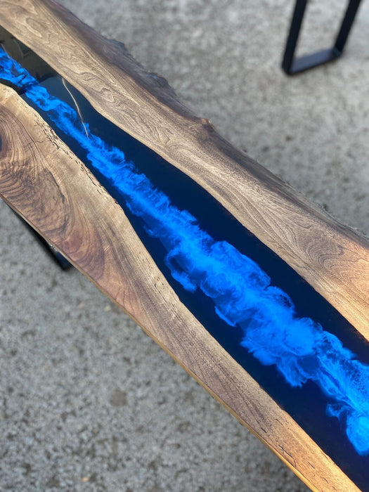 Walnut Coffee Table, Custom 74” x 15” Walnut Ocean Blue, Turquoise White Waves Epoxy Table, River Dining Table, Custom Order for Bishopwes 4