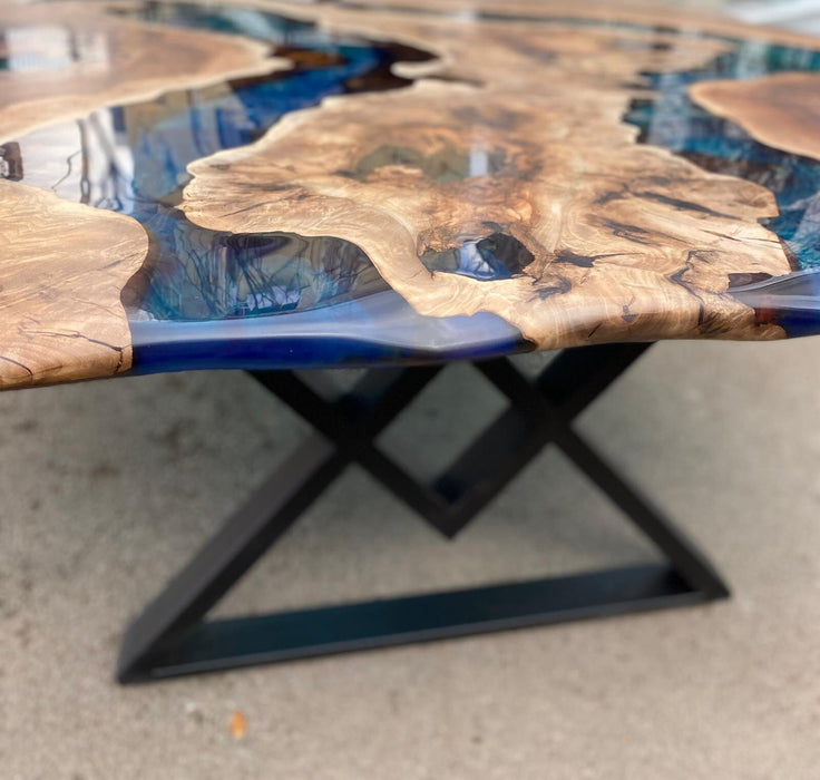 Walnut Dining Table, Epoxy Resin Table, Custom 72” x 72” Walnut Blue, Turquoise, Green Table, Epoxy Dining Table, Custom for Tina B 2