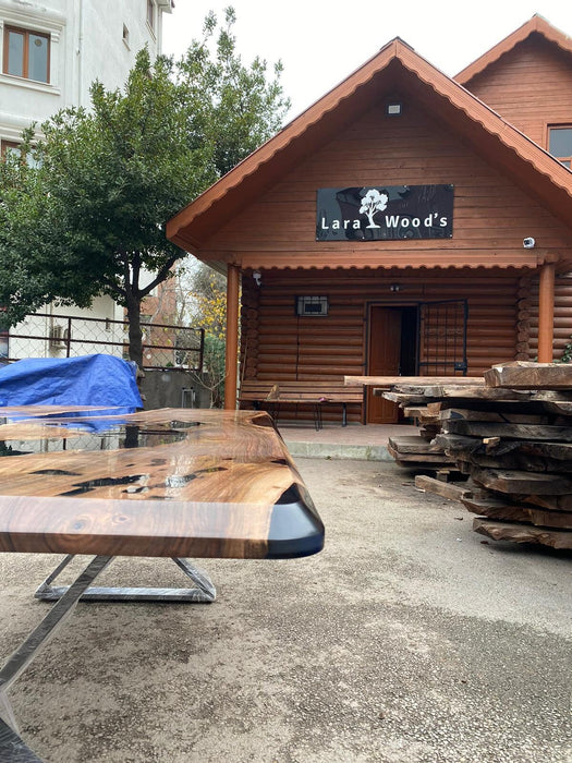 Epoxy Table, Epoxy Dining Table, Walnut Epoxy River Table, Custom 90” x 44” Walnut Black Epoxy River Table Order for Jeff