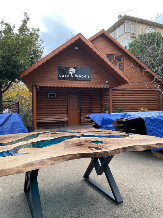 Walnut Dining Table, Epoxy Resin Table, Custom 72” x 72” Walnut Blue, Turquoise, Green Table, Epoxy Dining Table, Custom for Tina B 1