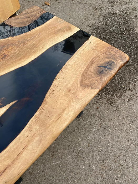 Epoxy Dining Table, Walnut Epoxy River Table, Custom 60” x 42” Walnut Wood Black Epoxy Table, Custom Order for Beth 1