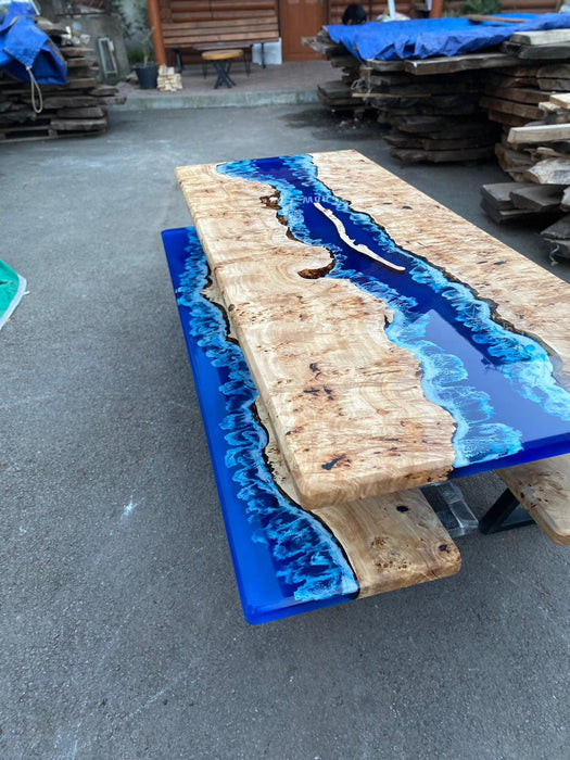 Ocean Table, St George Island, Custom 90” x 36” Poplar Ocean Blue, Turquoise White Waves Table, Epoxy Lake Dining Table Order for Danielg 1