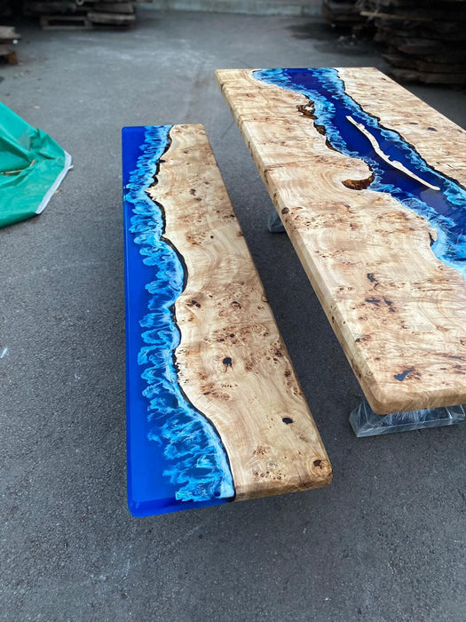 Ocean Table, St George Island, Custom 90” x 17” Poplar Ocean Blue, Turquoise White Waves Table, Epoxy Lake Dining Table Order for Danielg 5